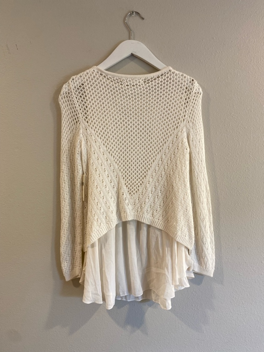 Anthropologie Sweater Ivory Crochet Open Knit Layered Set Size XS Boho Festival - Picture 7 of 11